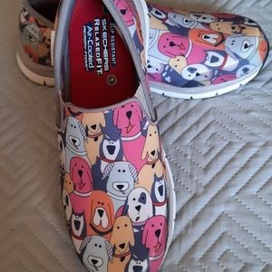 Sketchers Dog print slip on shoes, Size 9,